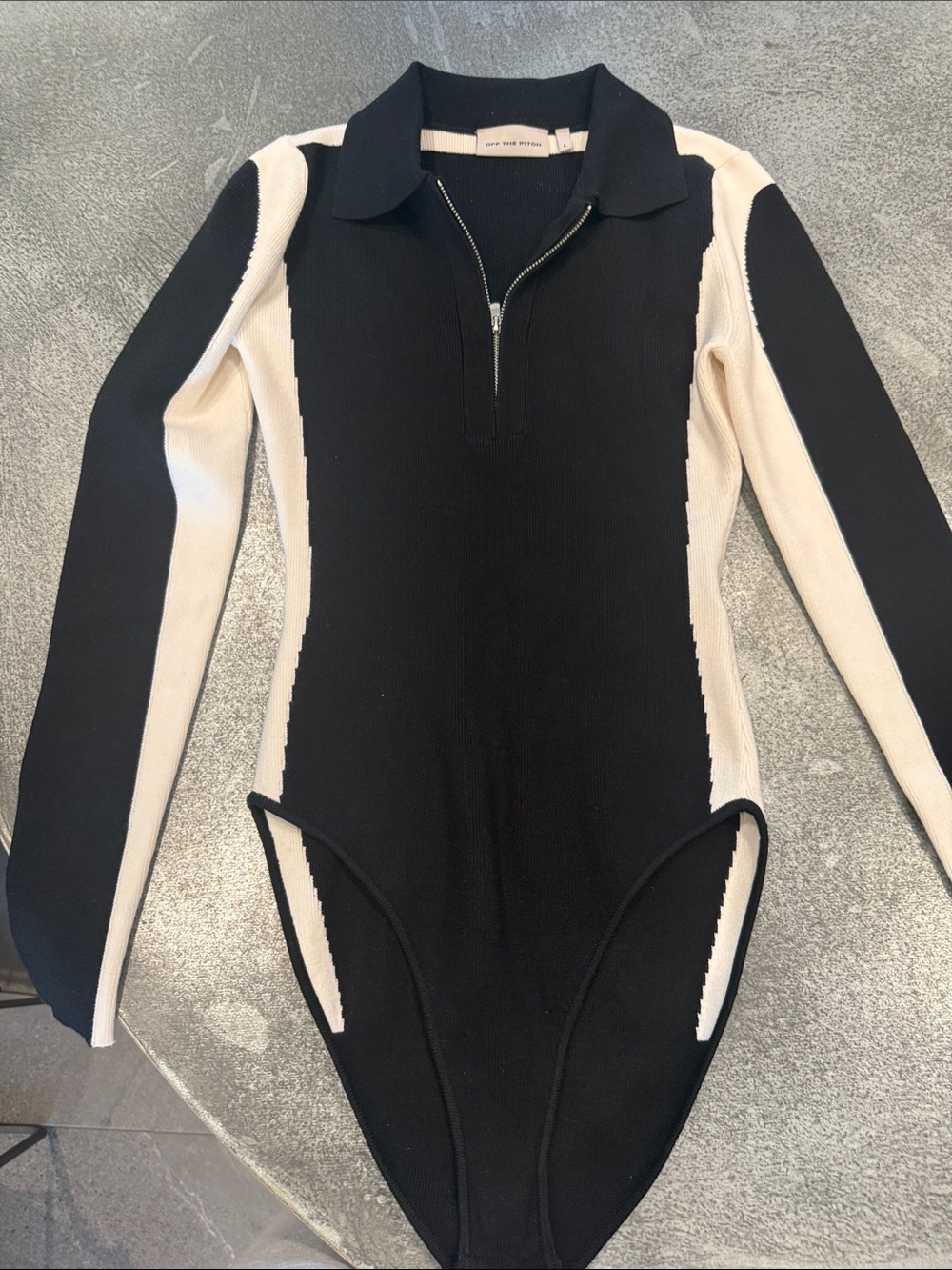 Women’s Black and Cream Zip-Front One-Piece